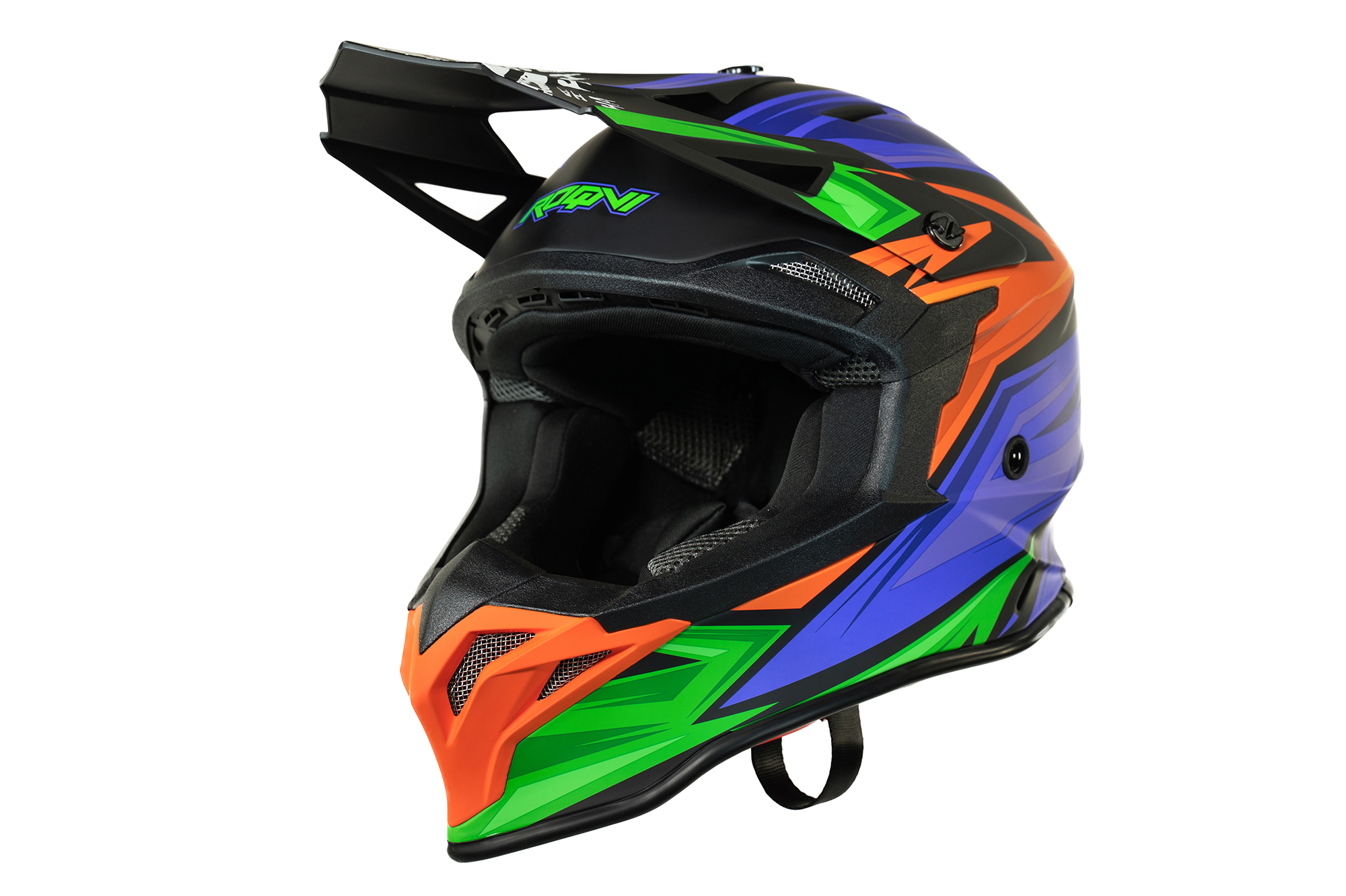 Мотошлем ROQVI JOKER фиолетовый/оранжевый/зеленый матовый