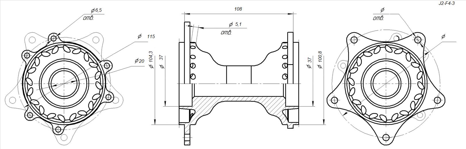 Ступица передняя 450-2F 36H 20мм литая BSE J1, J2