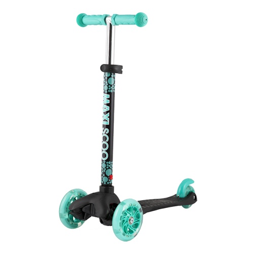 Самокат 3-х колесный Maxiscoo "Baby" (2021), со Светящимися Колесами, Черный с Бирюзой