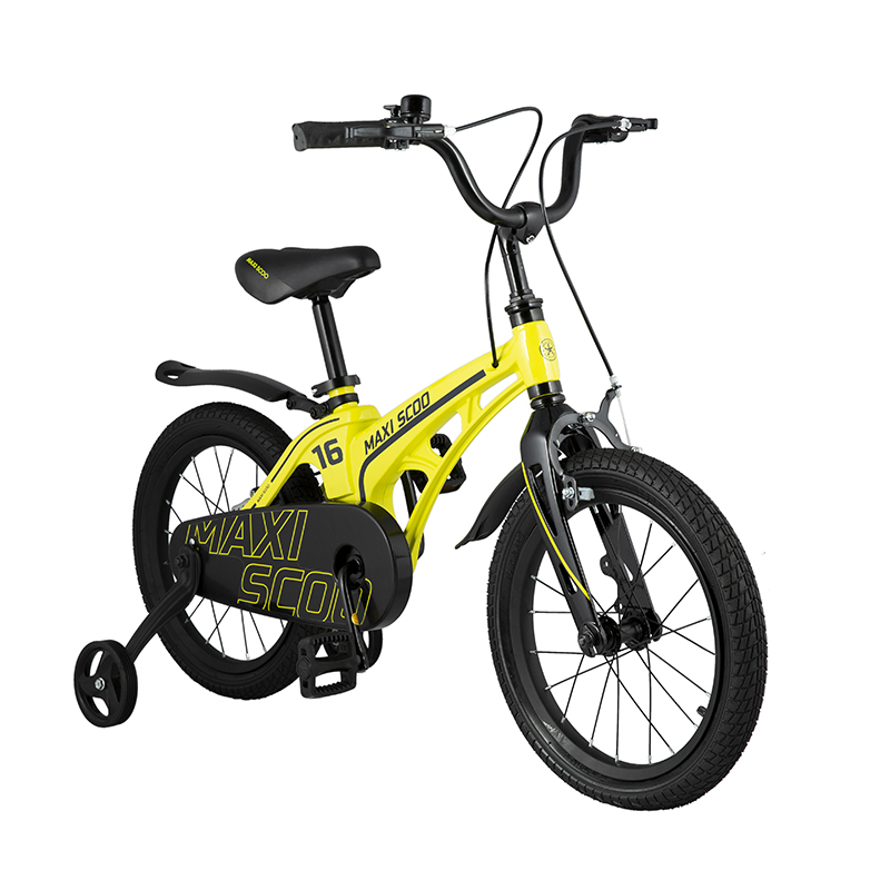 Детский Велосипед MAXISCOO "Cosmic" Standard 16", Желтый, С Ручными Тормозами (2022)