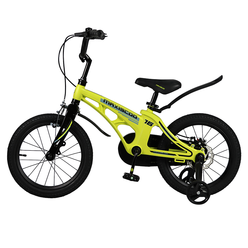 Детский Велосипед MAXISCOO  "Cosmic" Standard 16", Желтый Матовый, С Ручными Тормозами (2023)