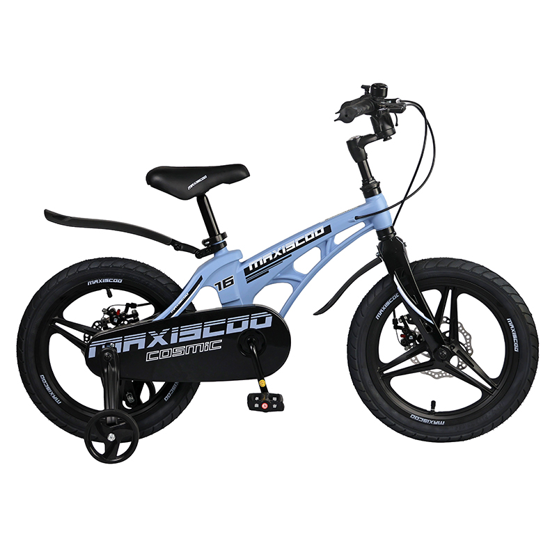 Детский Велосипед MAXISCOO  "Cosmic" Deluxe 16", Голубой Матовый, С Дисковыми Тормозами (2023)