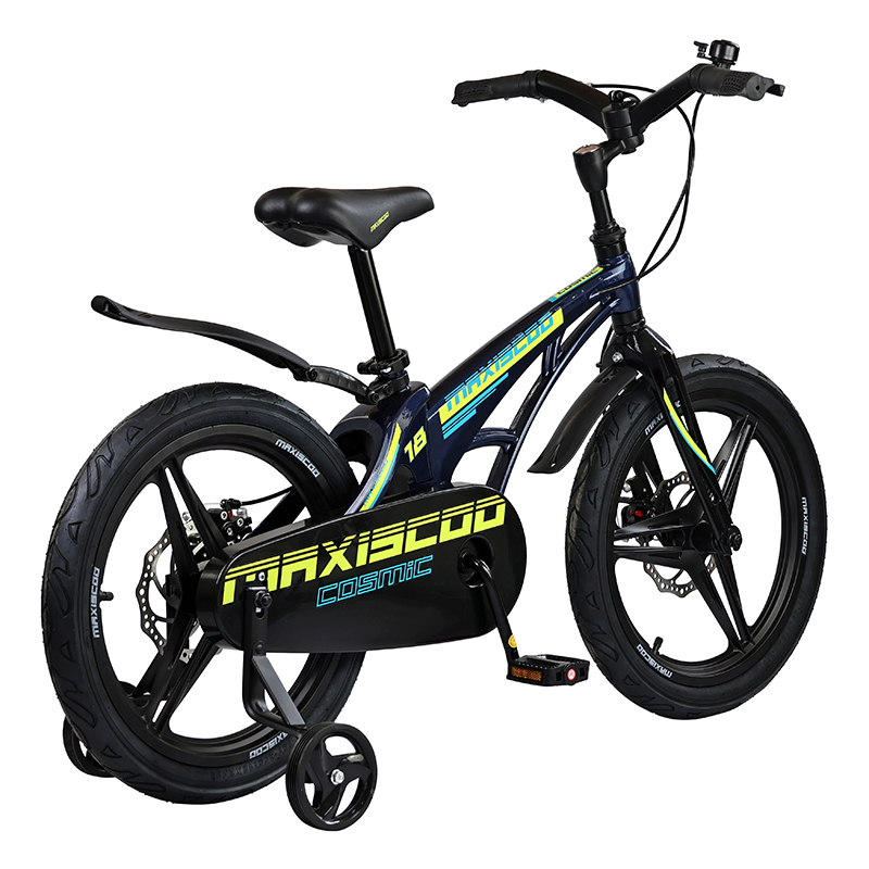 Детский Велосипед MAXISCOO  "Cosmic" Deluxe 18", Синий Перламутр, С Дисковыми Тормозами (2023)