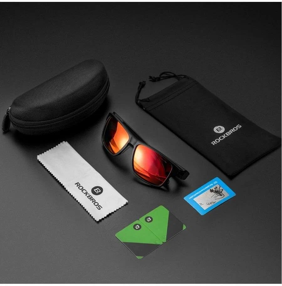 Очки солнцезащитные ROCKBROS 10075. Цвет оправы матово черный. Линзы красные