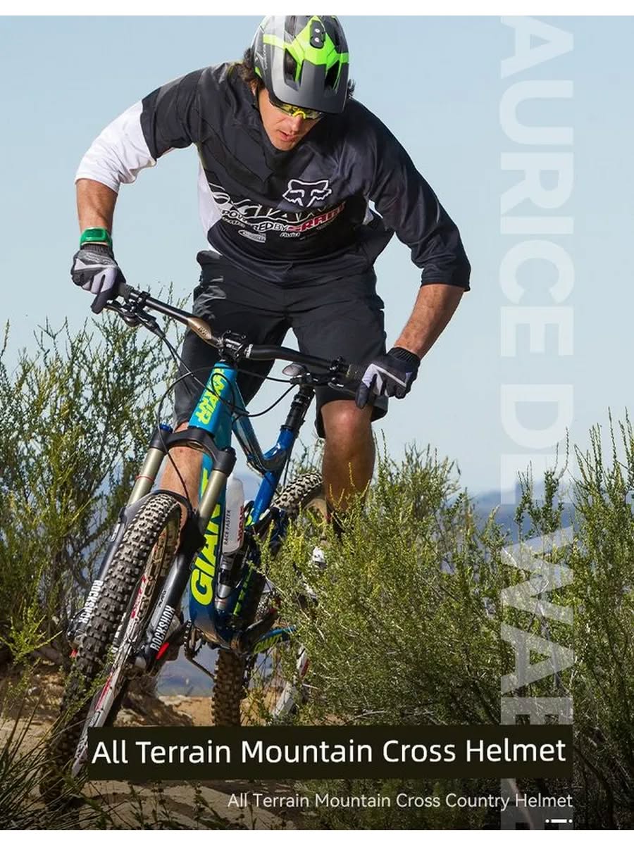 Велошлем ROCKBROS TS-45 MTB с козырьком и креплением камеры/фонаря, 57-62 см; черно-зеленый, один ра