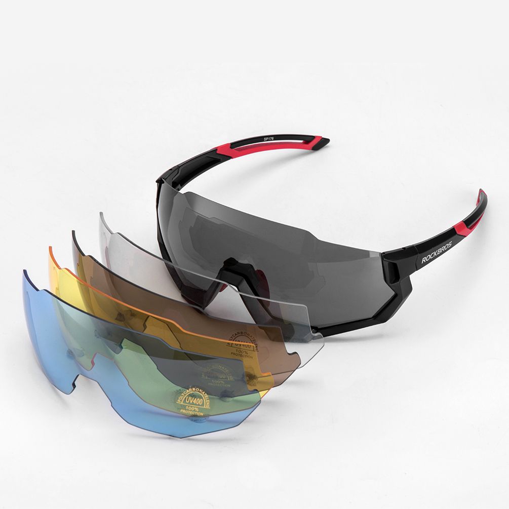 Очки велосипедные ROCKBROS 10131. Цвет оправы - матово черный. 5 сменных линз с поляризацией