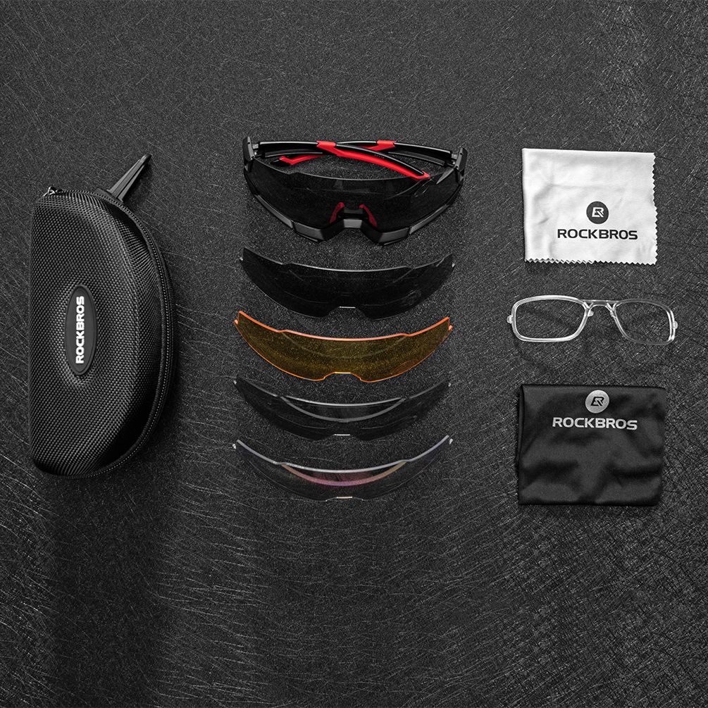 Очки велосипедные ROCKBROS 10132. Цвет оправы - холодно белый. 5 сменных линз с поляризацией