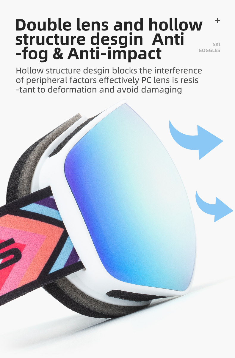 Маска горнолыжная ROCKBROS 14110005004. Цвет оправы - белый. Сферическая двухслойная противотуманная