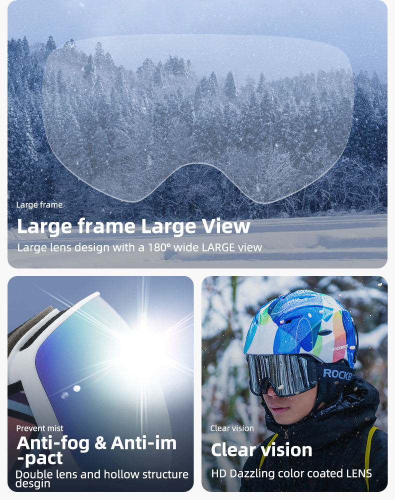 Маска горнолыжная ROCKBROS 14110005004. Цвет оправы - белый. Сферическая двухслойная противотуманная