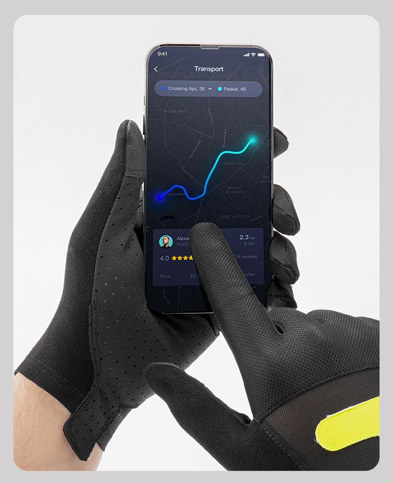 Велоперчатки ROCKBROS серые. Длинные пальцы. Для сенсорного экрана, мембрана.