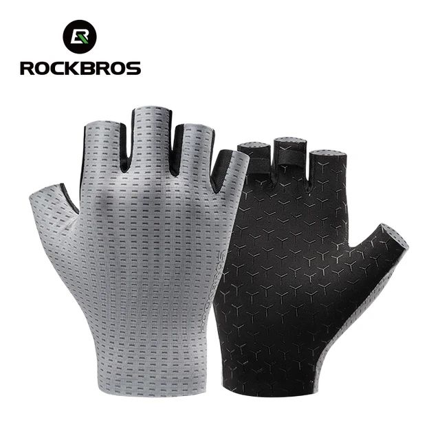 Велоперчатки ROCKBROS S376 короткие пальцы; светло-серый