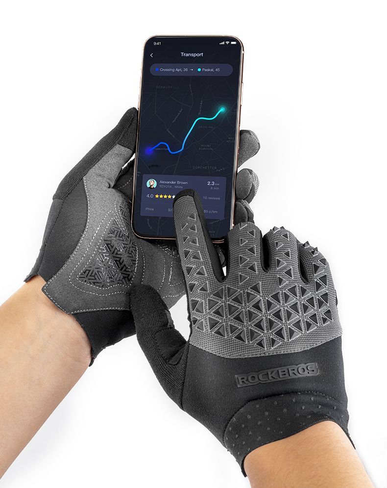 Велоперчатки ROCKBROS Pangolin черно серые. Длинные пальцы.