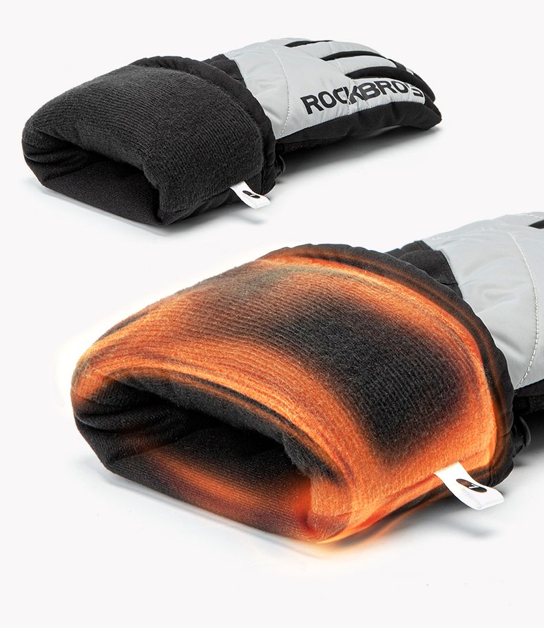 Перчатки ROCKBROS Red Flame черно серые. Длинные пальцы. С подогревом
