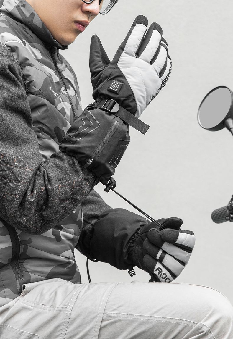 Перчатки ROCKBROS Red Flame черно серые. Длинные пальцы. С подогревом