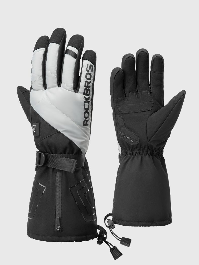 Перчатки ROCKBROS Red Flame черно серые. Длинные пальцы. С подогревом