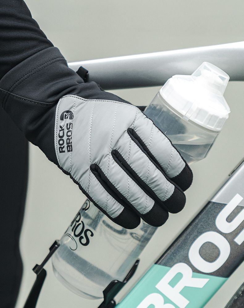 Перчатки ROCKBROS Equator черно серые. Длинные пальцы. Утепленные