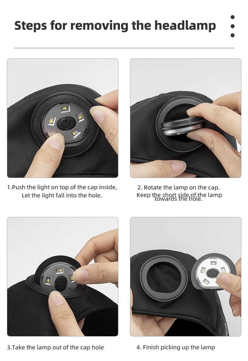 Шапка ROCKBROS черная утепленная, с фонариком. 3 режима