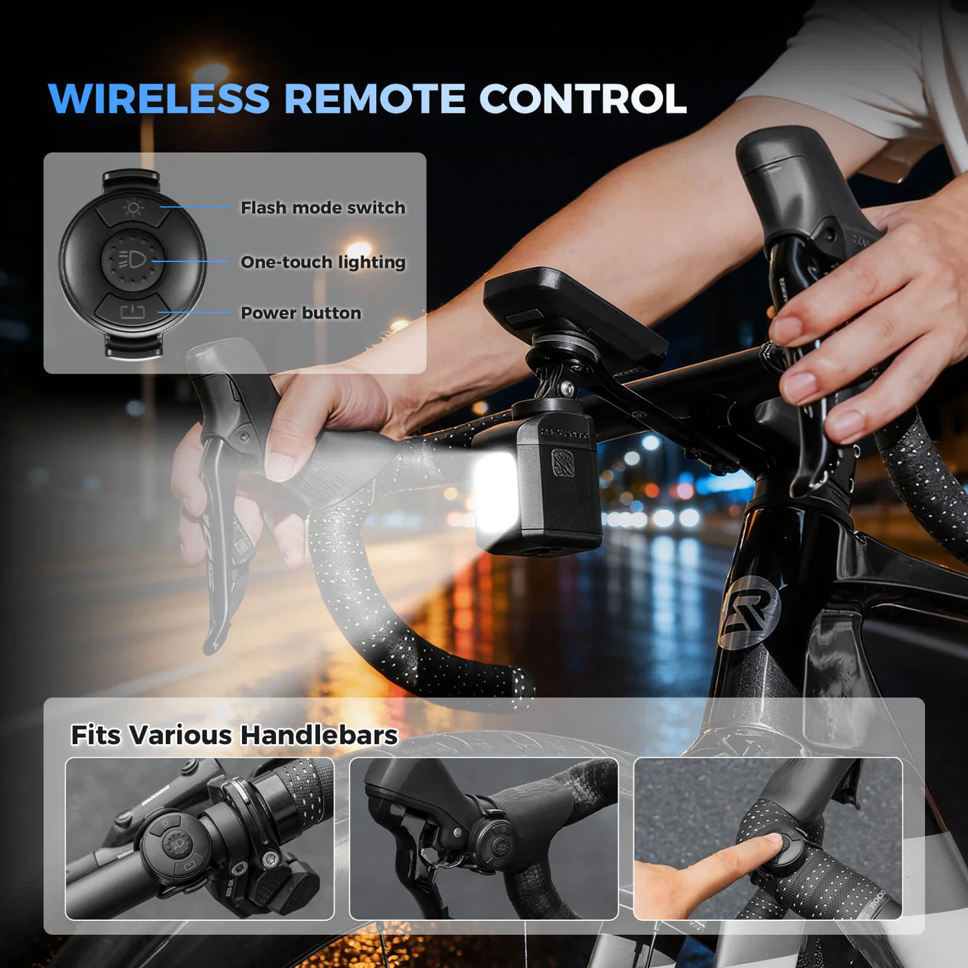 Фонарь велосипедный ROCKBROS M8 алюминиевый корпус, 8 режимов, 1600 люмен, ДУ; черный