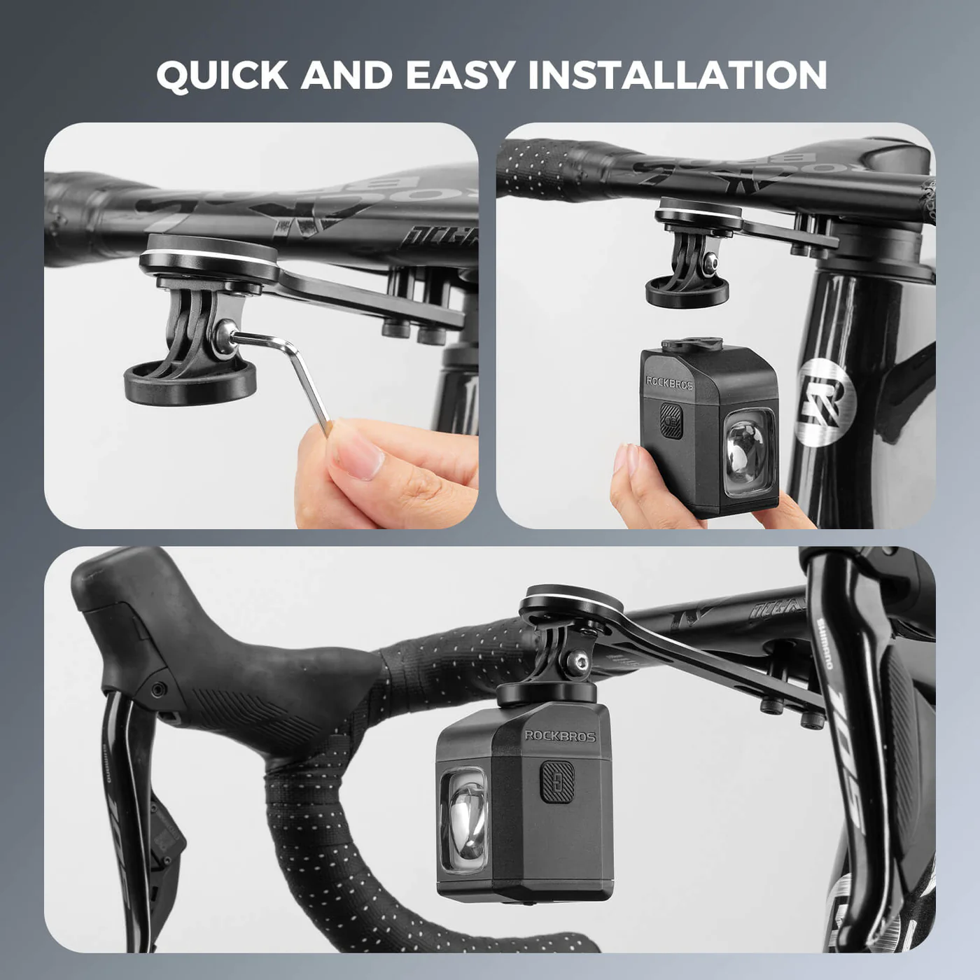 Фонарь велосипедный ROCKBROS M8 алюминиевый корпус, 8 режимов, 1600 люмен, ДУ; черный