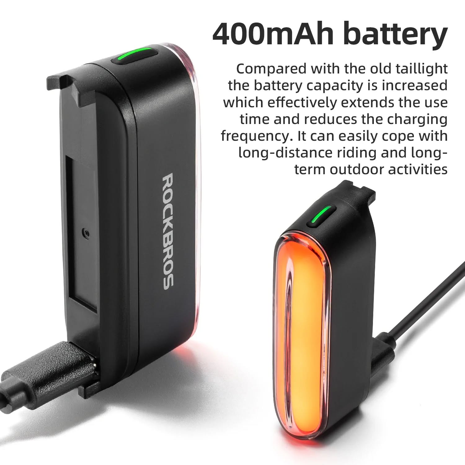 Фонарь задний ROCKBROS магнитный, 7 режимов, с датчиком торможения, IPX6, Type-C; черный