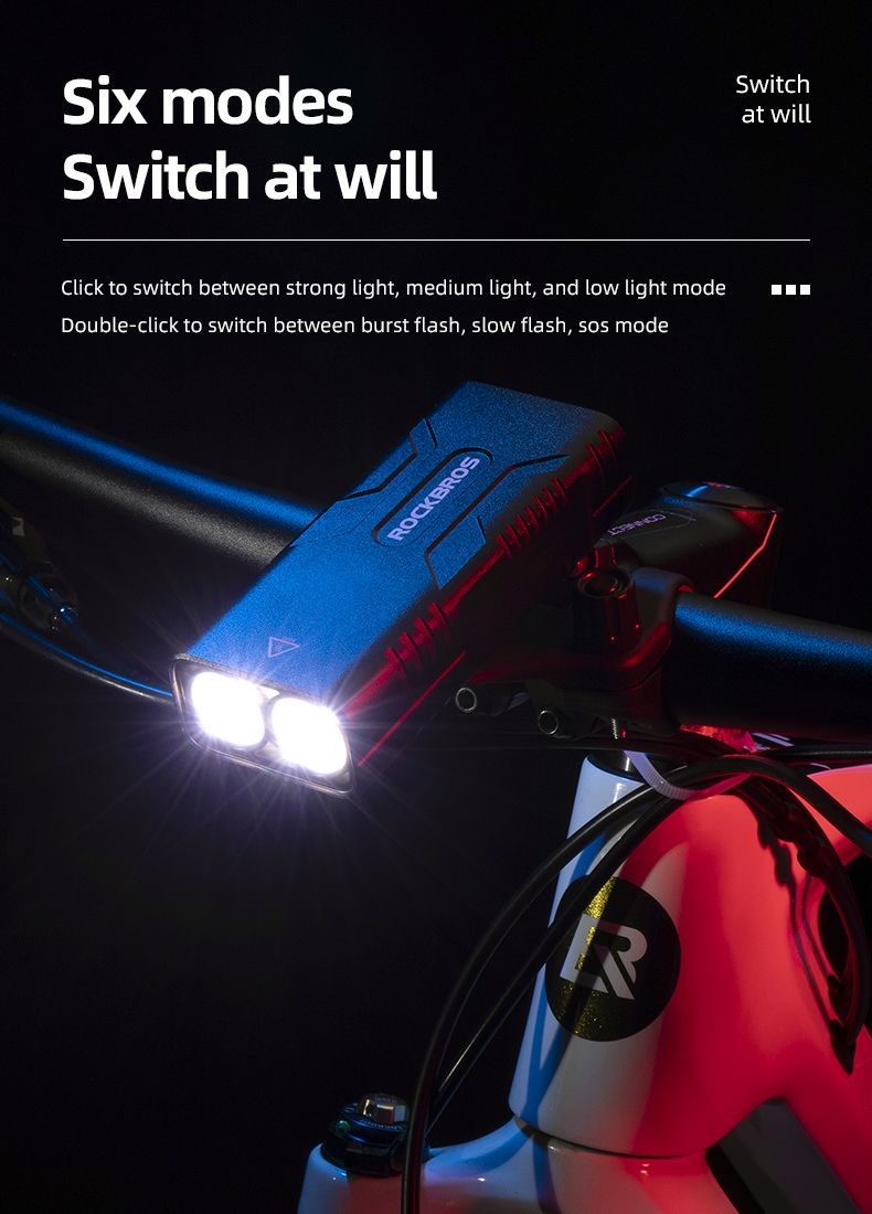Фонарь передний ROCKBROS 600 люмен, алюминиевый корпус, зарядка Type-C