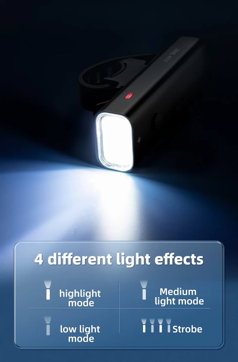 Фонарь передний ROCKBROS RHL400, крепление на руль, алюминий, 400 люмен, 4 режима, IPX6, Type-C; чер