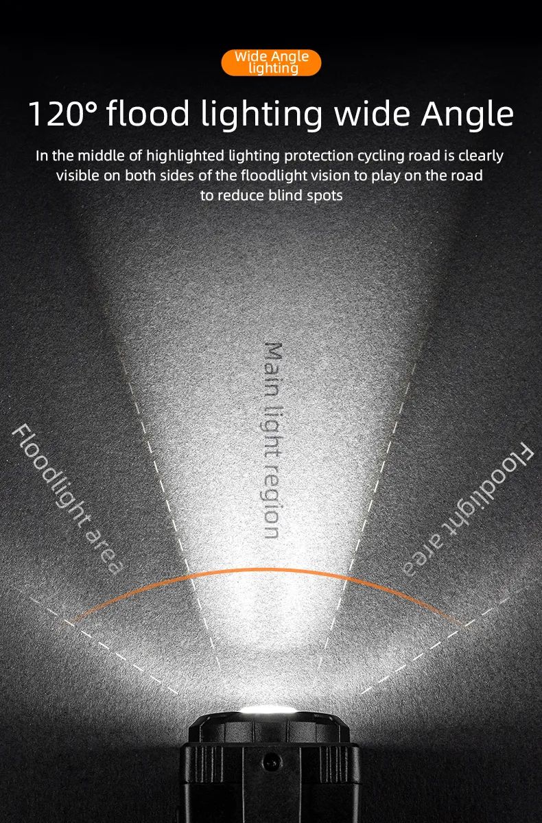 Фонарь передний ROCKBROS с держателем с сигнализацией 3000 мАч, IPX6, зарядка Type-C