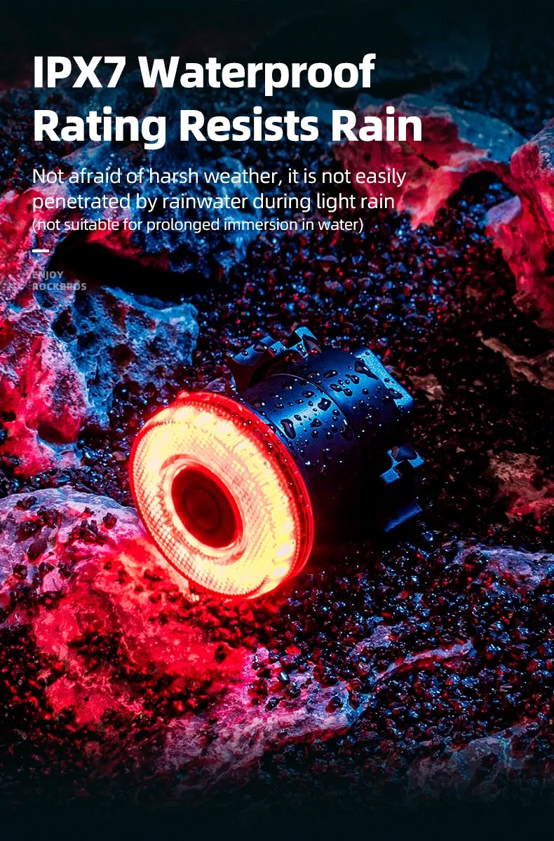 Фонарь задний ROCKBROS интеллектуальный, 5 режимов, с датчиком торможения, IPX7, Type-C; черный