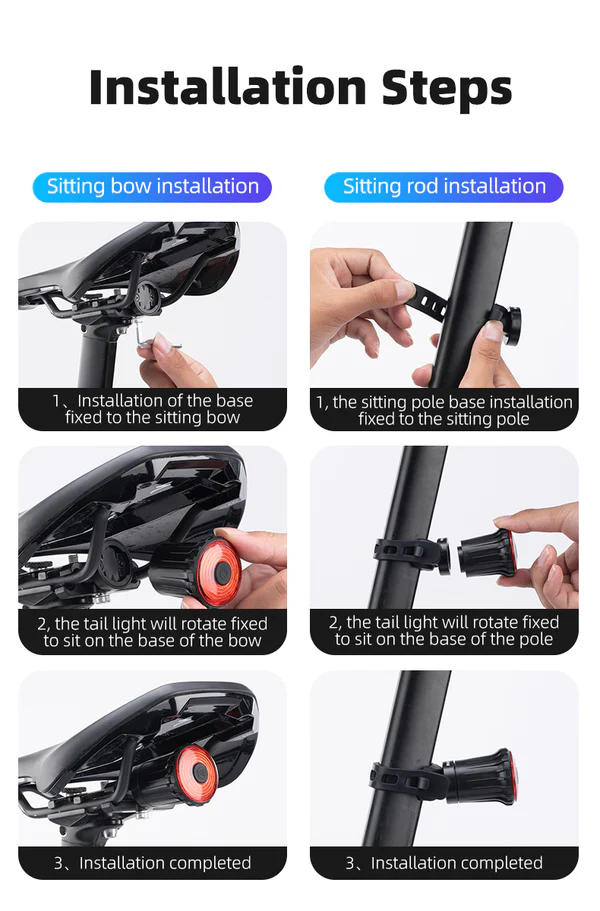 Фонарь задний ROCKBROS WR05, диоды COB, 7 режимов, с датчиком торможения, IPX6, Type-C; черный