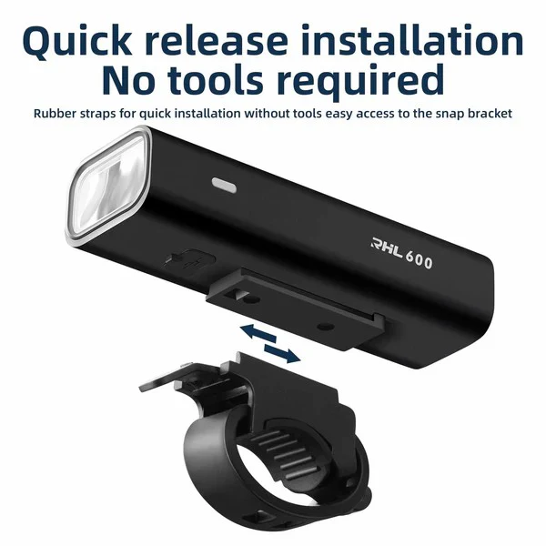 Фонарь передний ROCKBROS RHL600, корпус алюминий, 5 режимов, 600 люмен, IPX6, Type-C; черный