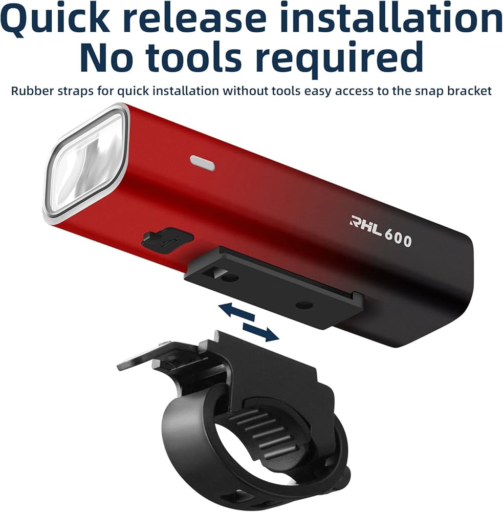 Фонарь передний ROCKBROS RHL600, корпус алюминий, 5 режимов, 600 люмен, IPX6, Type-C; красный градие