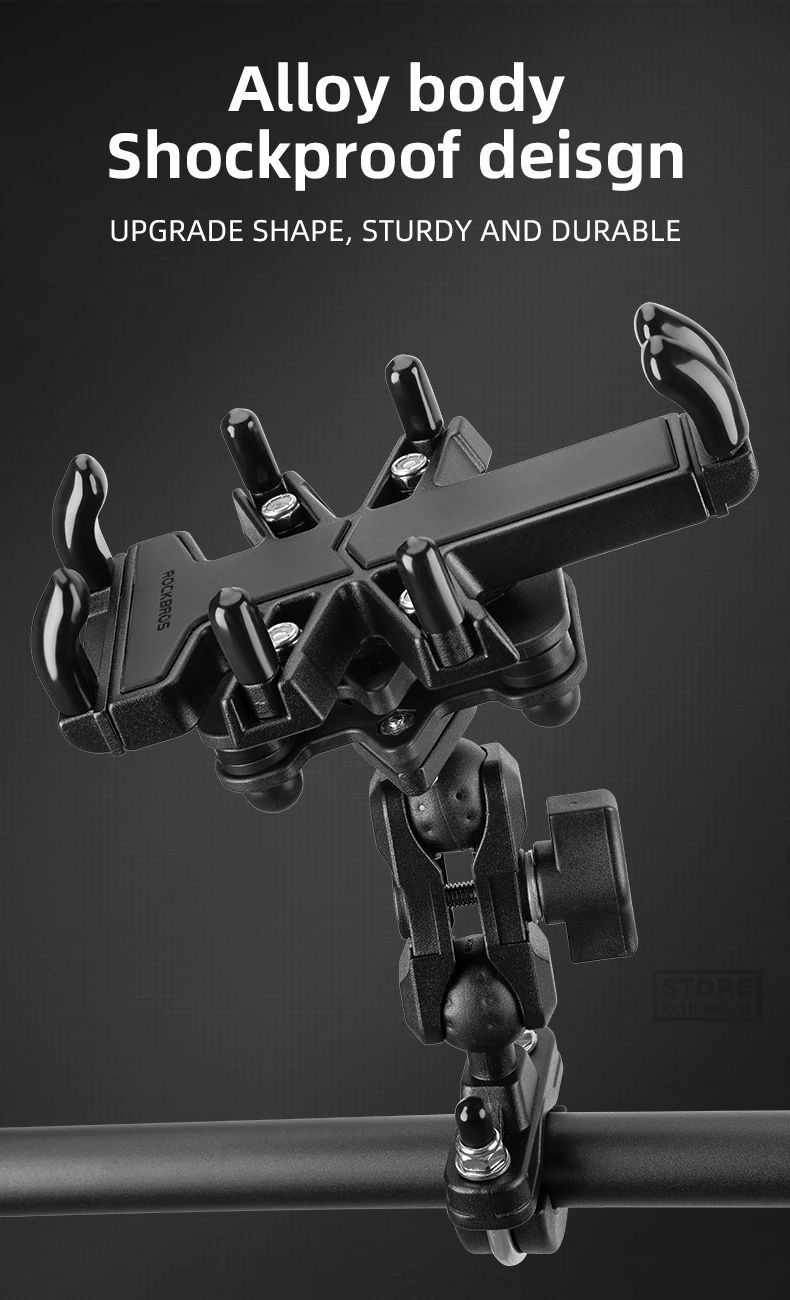 Держатель для телефона ROCKBROS 25210024001 алюминиевый, универсальное крепление, гашение вибраций