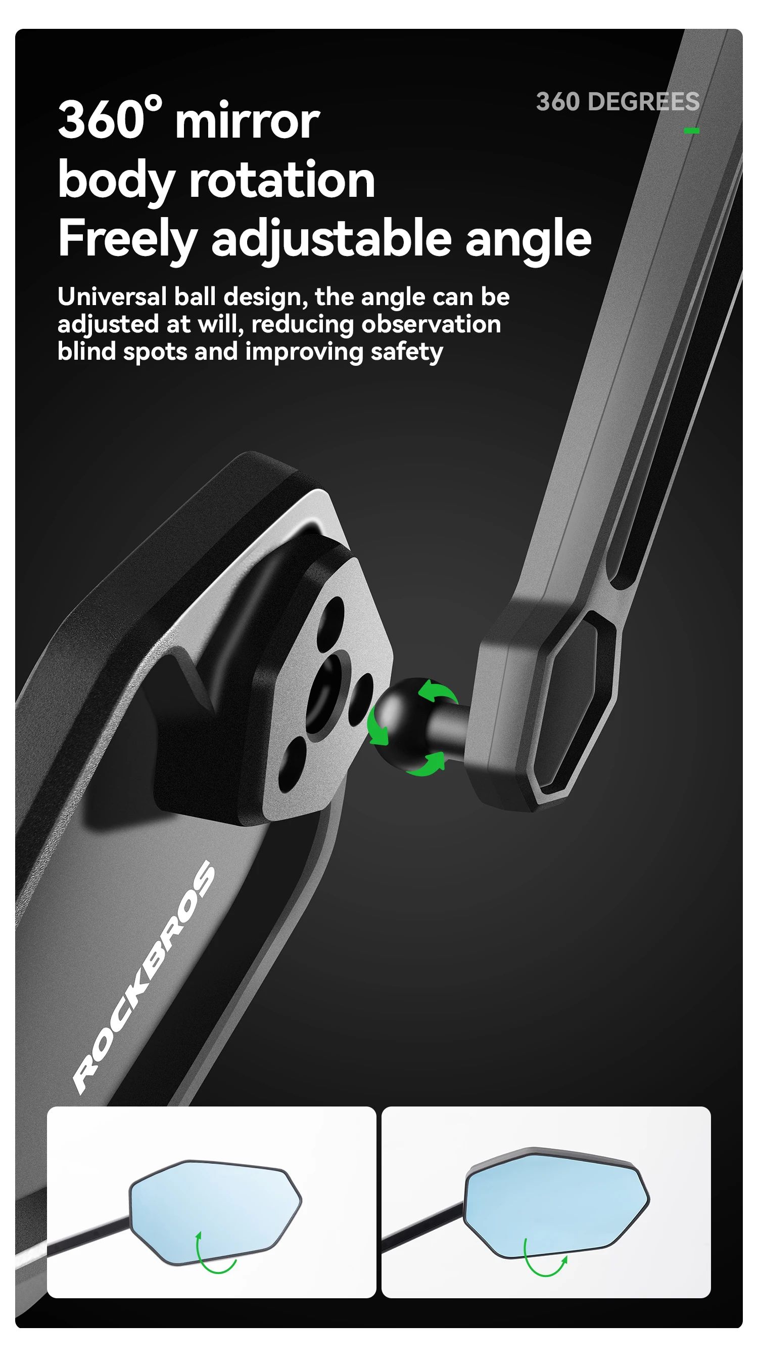 Зеркало заднего вида ROCKBROS F-253AR на руль, нейлон, правое, антибликовое; черный