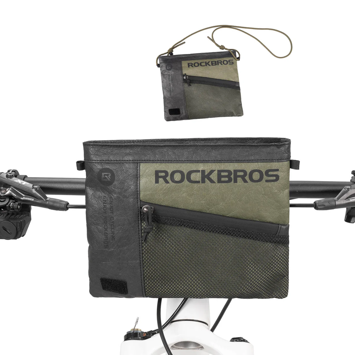 Сумка ROCKBROS DB002 через плечо, ПВП DuPont, объем 1,5 л; черный с зеленым