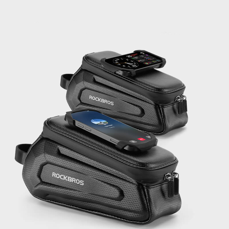 Сумка Rockbros 1.5 L на раму черная с резиновым держателем для телефона и с жесткими вставками. арт.