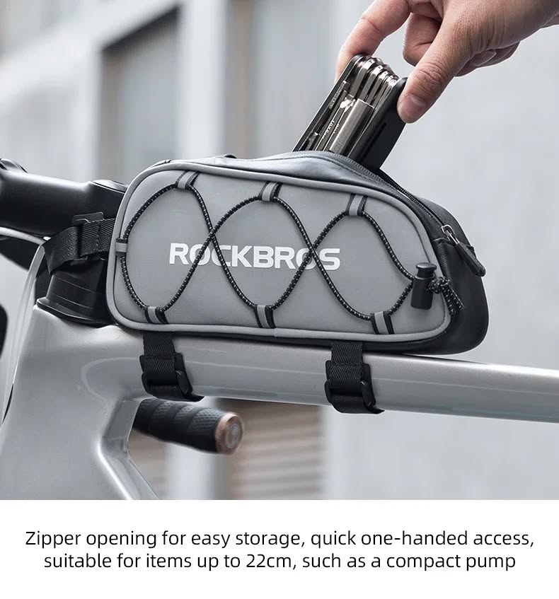 Велосумка ROCKBROS 039-1 на раму, с сеткой, объем 0,9 л; черно-серебристый
