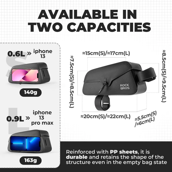 Велосумка ROCKBROS AS-133 на раму, влагозащитная, размер L, нейлон D600, объем 0,9 л; черный