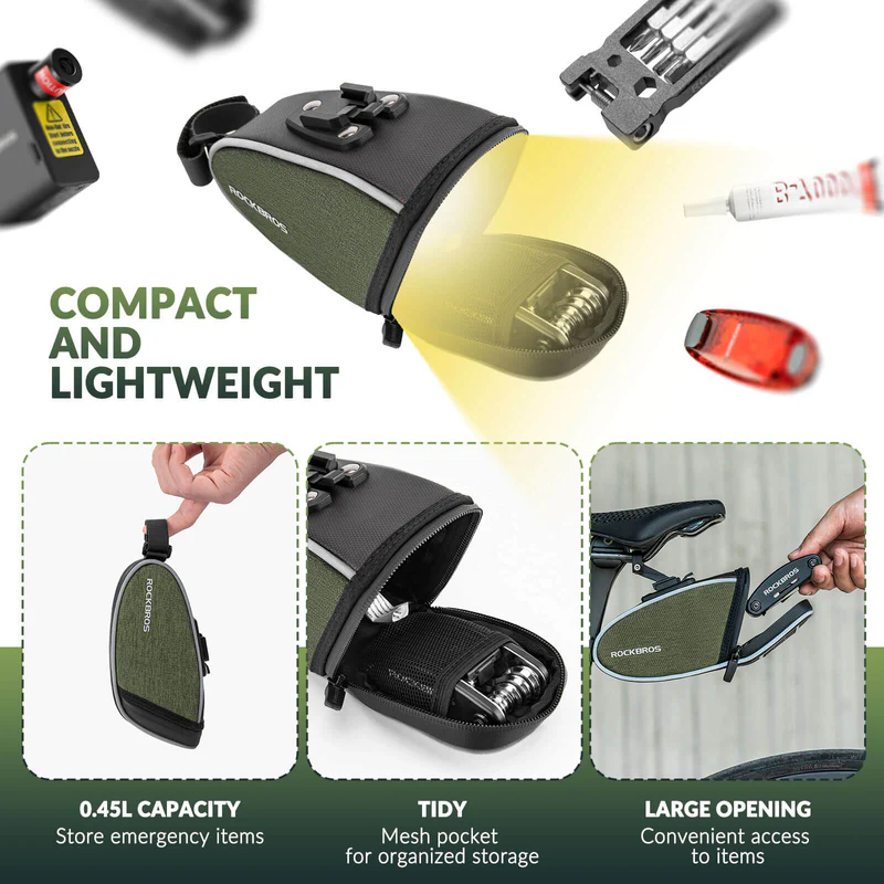 Велосумка ROCKBROS C52 подседельная на ремнях, объем 0,45 л; хаки