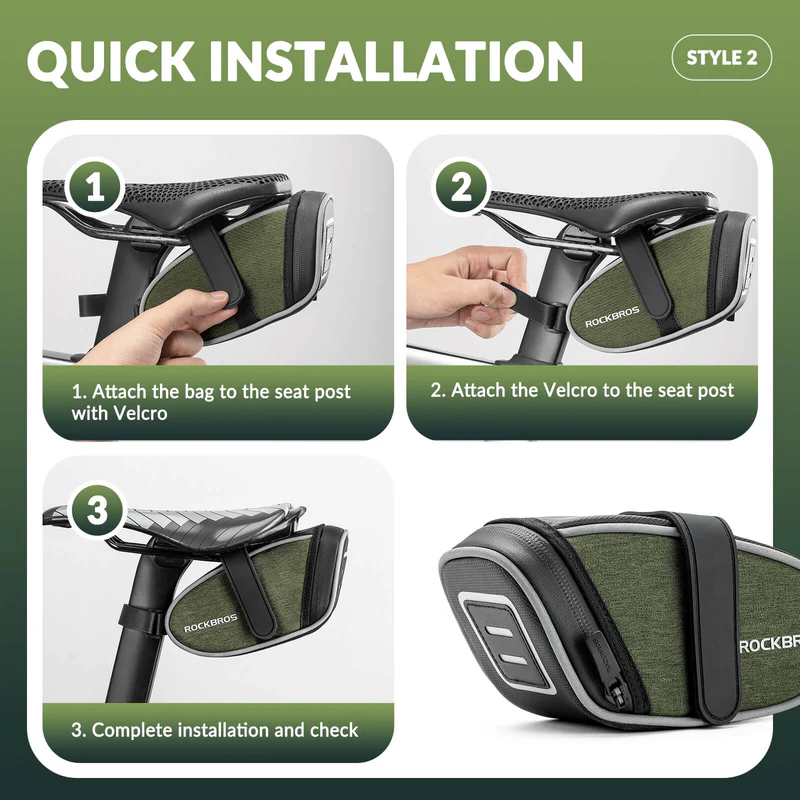 Велосумка ROCKBROS C52 подседельная на ремнях, объем 0,45 л; хаки