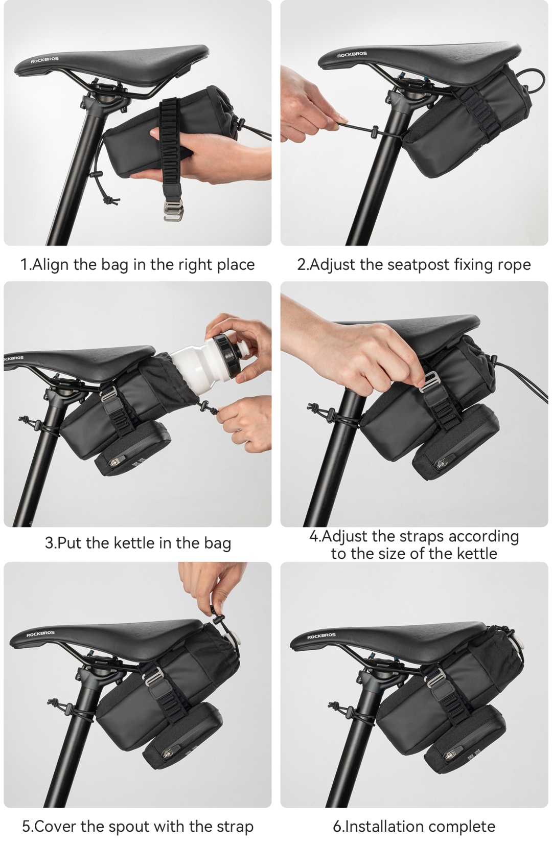 Велосумка ROCKBROS P009 подседельная 2-в-1, отделение для фляги 0,7 л + 0,3 л; черный