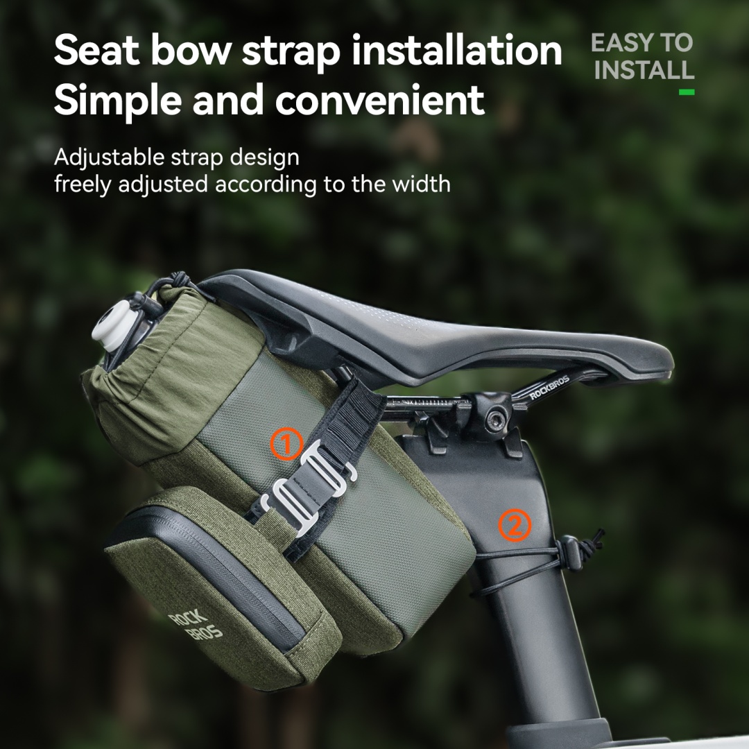 Велосумка ROCKBROS P009 подседельная 2-в-1, отделение для фляги 0,7 л + 0,3 л; оливковый