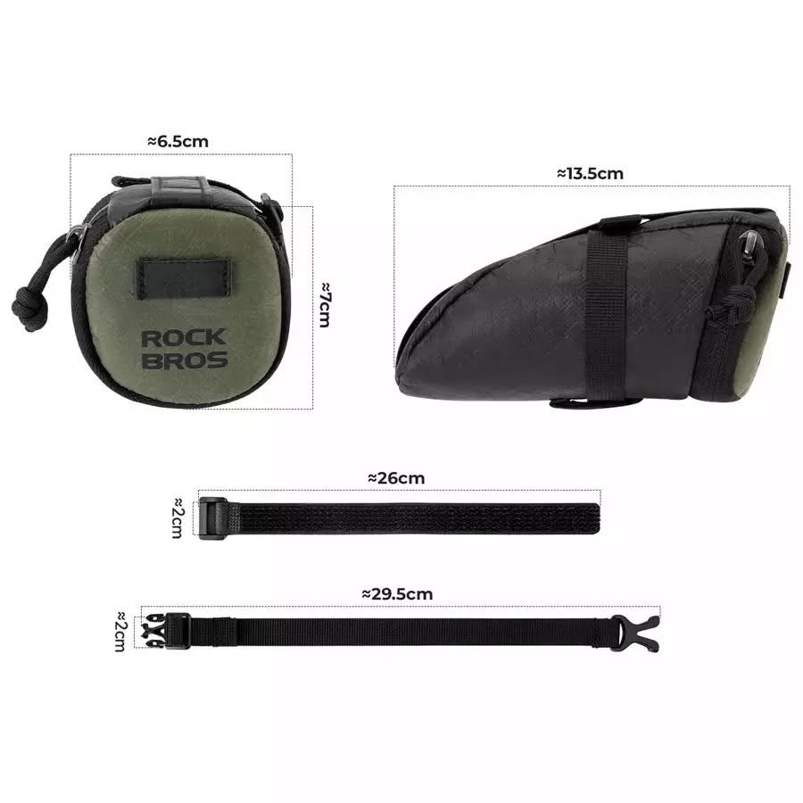 Велосумка ROCKBROS DB006 подседельная, ПВП DuPont, объем 0,2 л; черный с зеленым