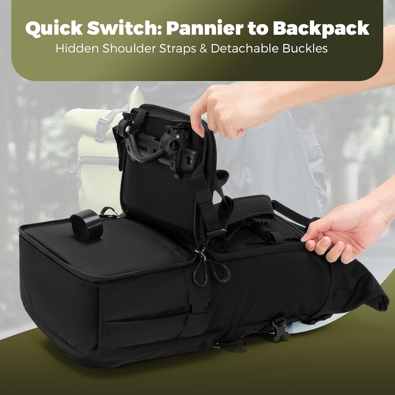 Сумка-рюкзак ROCKBROS A34 на багажник 2-в-1, объем 11-16 л; черный