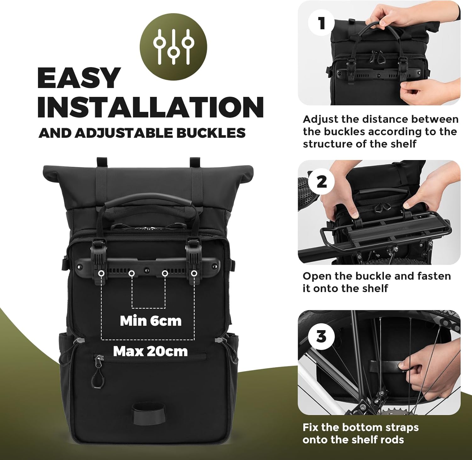 Сумка-рюкзак ROCKBROS A34 на багажник 2-в-1, объем 11-16 л; черный