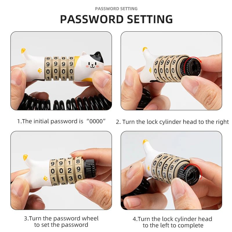 Замок вело ROCKBROS LKXM241 кодовый, со стальным тросом, в форме кошки; черно-белый