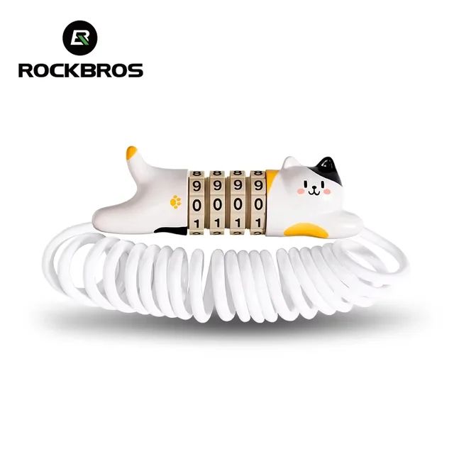 Замок вело ROCKBROS LKXM241 кодовый, со стальным тросом, в форме кошки; белый
