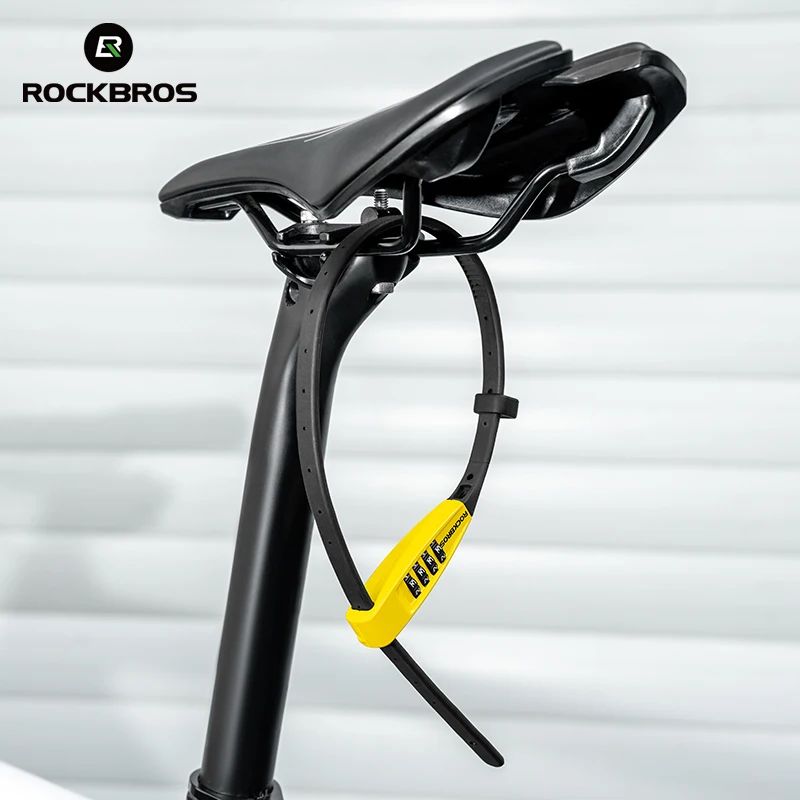 Замок вело ROCKBROS DL1006 кодовый, в виде стяжки, 52 см; черно-желтый