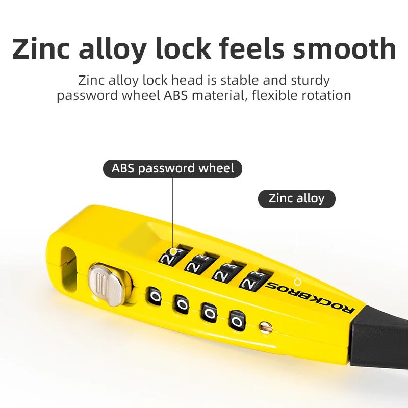 Замок вело ROCKBROS DL1006 кодовый, в виде стяжки, 52 см; черно-желтый
