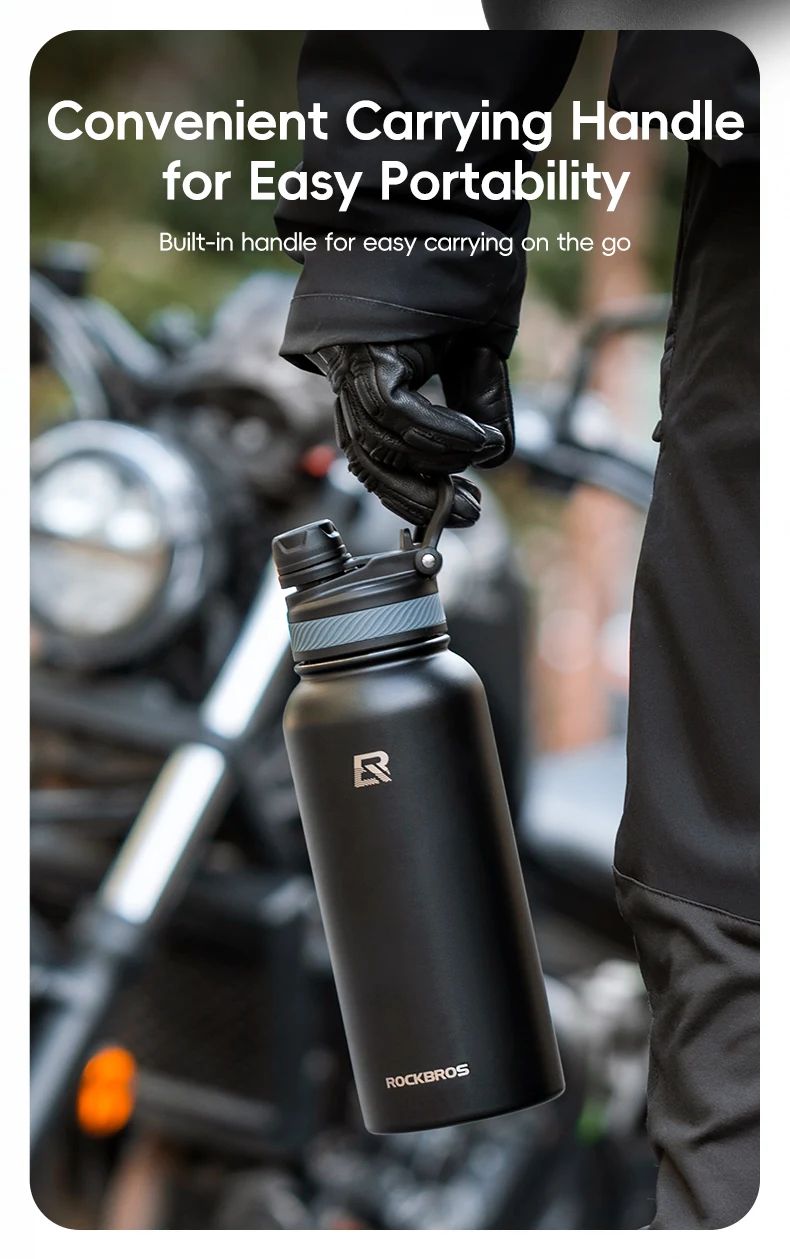 Фляга-термос ROCKBROS 1200 мл, нержавеющая сталь; черная