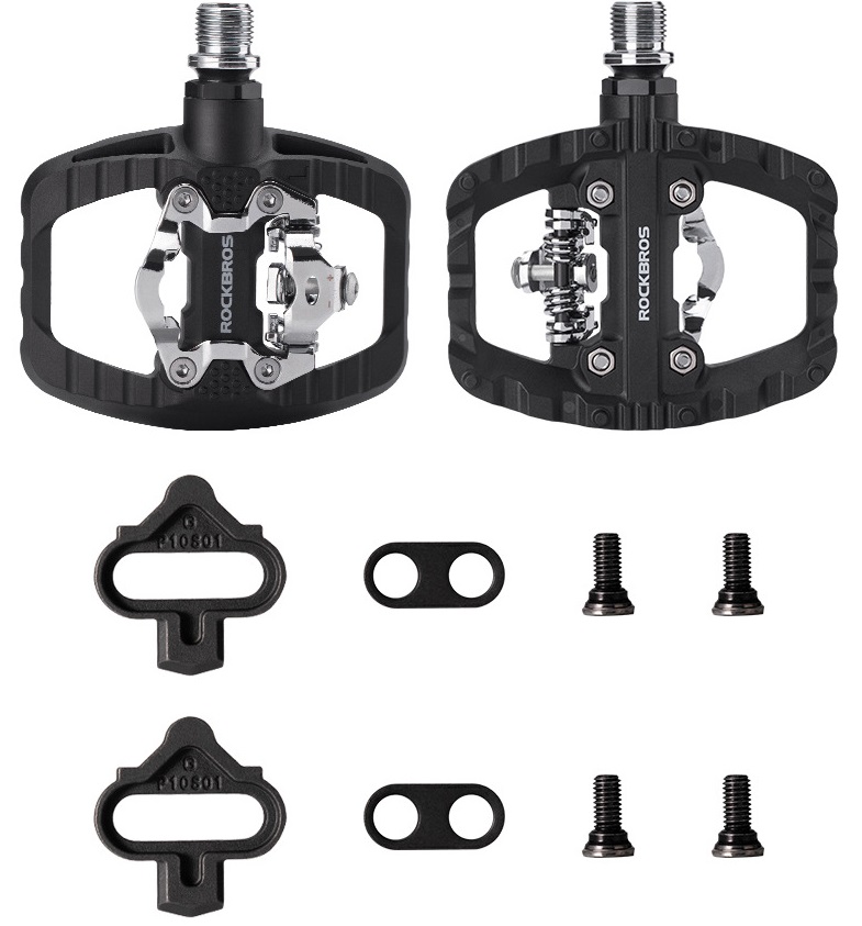 Педали ROCKBROS PD303 полуконтактные SPD, с платформой с обратной стороны; черный